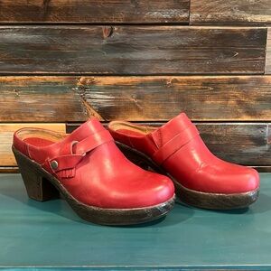 Kravings red leather clogs